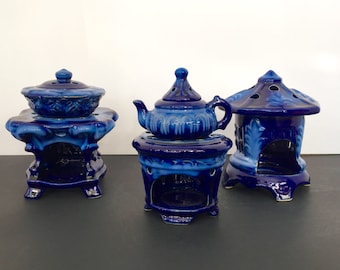 Cobalt Blue Glazed European Influenced Essential Oil Burners