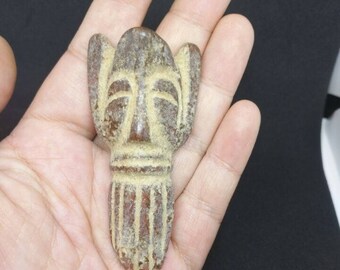 Real Antique Hongshan Culture Bearded Man Hand-Carved Nephrite Jade