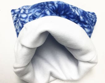 Fleece White and Blue flower Print Reversible Snuggle Sack for Hedgehogs, Ferrets, Rabbits, Guinea pigs, Hamster and Small Reptiles