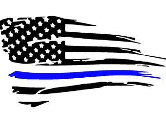 Tattered American Thin Blue Line Vinyl Decal | Back the Blue | Police Support | Yeti Cup Decal | Car Window Sticker | Laptop |