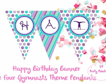 gymnastics birthday banner gymnastics party banner mint
