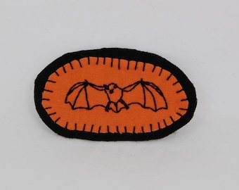 Black on Orange Bat Embroidered Patch