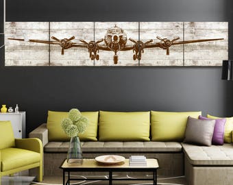Giant size Superfortress B29 giclee printed Airplane canvas painting distress wood style 5 in 1 24*120"/bedroom idea unframed
