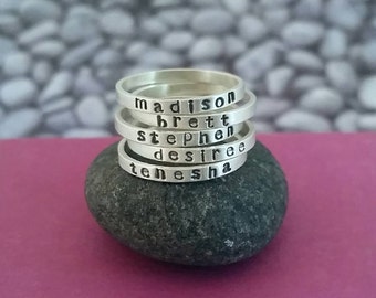 Personalized Skinny Stacking Name Ring in Sterling Silver, Mother's ring, Skinny Name Ring, Custom Name Ring, Stackable name ring