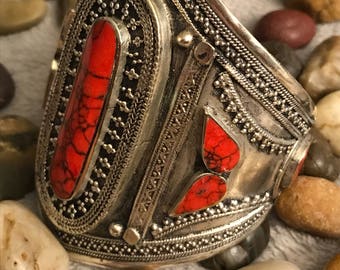 Silver bracelet, Afghan bracelet, ethnic silver bracelet, afghan jewelry, bohemian vintage bracelet, turquoise silver bracelet, handmade