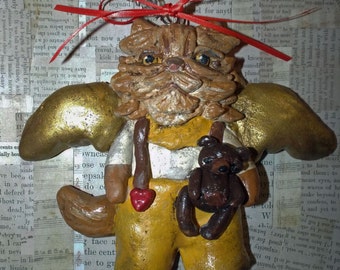 Folk Art Persian Cat Angel Doll Ornament Ornie Vintage Style