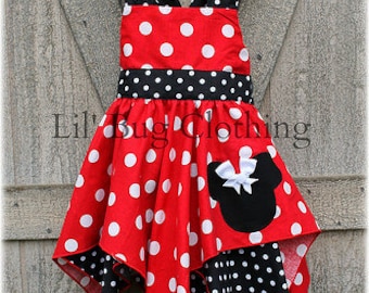 Custom Boutique Disney Minnie Mouse Red White Dot And Black White Dots Handkerchief Party Dress