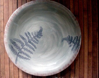 Rustic fern leaf pattern Large serving bowl made to order choose colors salad bowl popcorn bowl family bowl rustic home decor pasta bowl