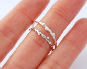 Twig ring larch wood sterling silver willow branch ring