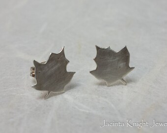 Sterling silver maple leaf studs