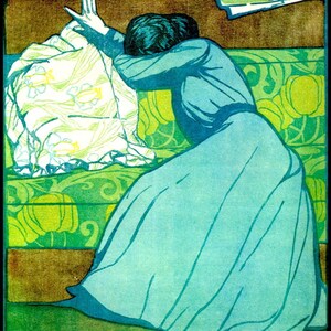 Art Nouveau Print - Max Kurzwell, The Cushion (Martha Kurzwell Seated On A Divan), Circa 1903, Woodcut Ready For Framing