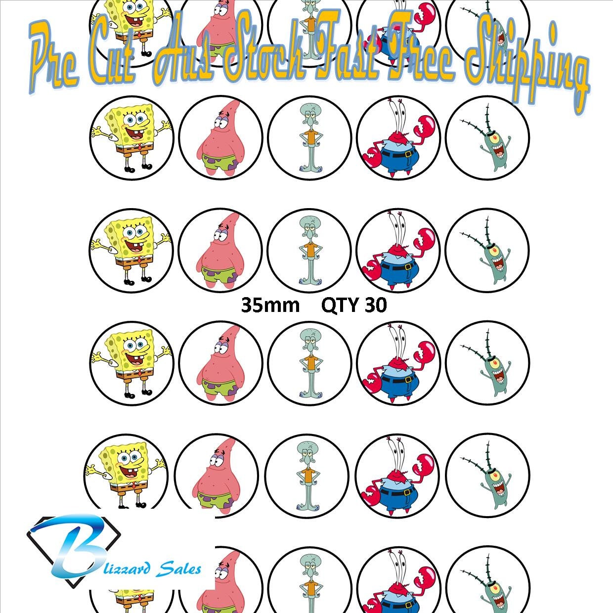 30x Spongebob Cupcake Toppers Edible Icing or Wafer Precut 35mm Cake