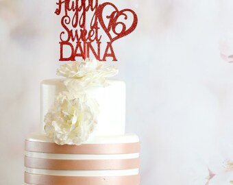 Happy Birthday Glitter Sweet 16 Cake Topper, ANY NAME AGE, Any Color, Sweet 16 Cake Topper, Sweet Sixteen Cake Topper, Glitter Sweet 16th