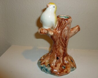 Vintage Ceramic Yellow Bird Flower Frog 1950's