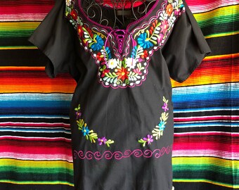 Kimono Mexican Embroidery Ladies blouse Womens Top Large