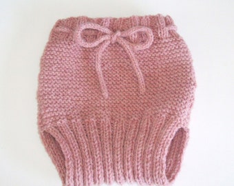 Large Hand Knit Wool Soaker in Rose Pink already Lanolized 12 - 18 months, Cloth Diaper Cover, photo prop