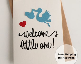 Welcome Little One Baby Card – Congratulations Baby Boy Card – Blue Stork Baby Card – New Baby Boy Card - Baby Stork Card