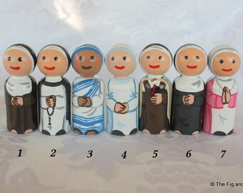 Catholic Nun Peg Doll - Choose One - Benedictine, Carmelite, Dominican - 2 1/4" Small Size