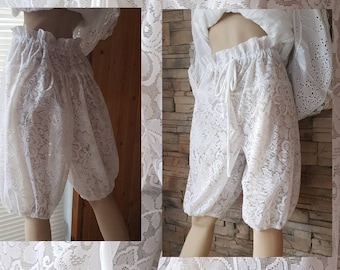 White lace bloomers/ Victorian undergarment/lacey pantaloons/steampunk bloomers/pirate nloomers/