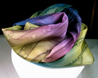 Scarf, Silk Scarf, Hand Painted Silk Scarf - Quintessence Silk - Purple Blue Scarf - Spellbound Magic