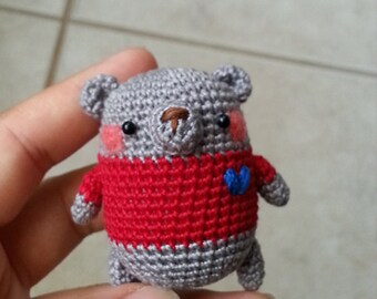 Amigurumi Grey Bear with Blue Heart *Made2Order*