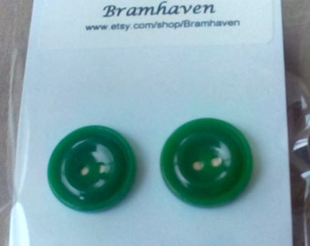 Up cycled 12mm emerald green vintage button stud earrings