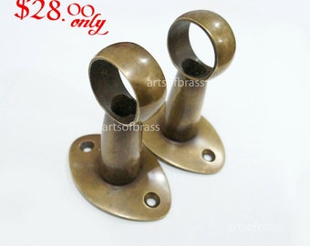 3.07" inches Pair Vintage Retro Western Solid Brass Curtain Rods Antique Finials Final Bracket Holder