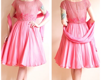 1960s Dress // Peony Pink Silk Chiffon Party Dress // vintage 60s dress