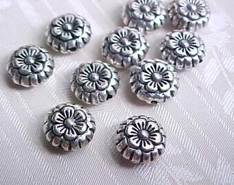 8mm Daisy Beads Daisy Flower Beads Metal Flower Beads Pewter Flower Beads Silver Flower Beads Macrame Beads Large Hole Beads (10)