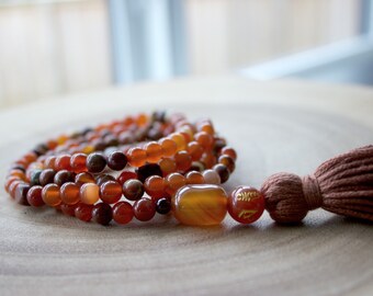 Gemstone Mantra and Tassel Necklace / GemStone Beaded Necklace