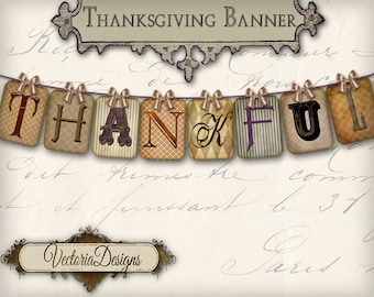 Printable Thanksgiving Banner Thankful party banner instant download digital collage sheet VD0251