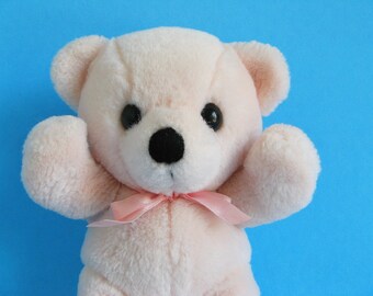 Vintage Small Pale Pink Teddy Bear Dakin Cuddles stuffed animal 1980s Toys Pink Ribbon Classic Teddy Bear