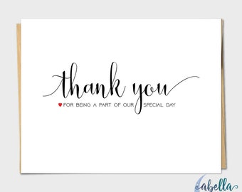 Set of 10 Thank You for Being a Part of our Special Day Wedding Thank You Card, Simple Wedding Card, Wedding Invitation Kit