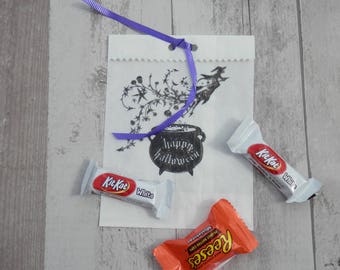 HALLOWEEN CANDY BAGS, Set of 10, Party Favor Bags, Holiday Bags, Trick or Treat Bags, Witches Treat Bags, Witches Cauldron Bags, Candy Bags