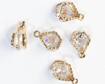 Bulk 20 pcs of Cubic Zirconia light gold charm 103x8mm, Pentagon charm