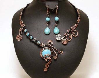 Copper Statement Necklace Turquoise Necklace Adjustable Necklace Open Necklace Wedding Necklace Bridesmaid necklace Necklace Copper Choker