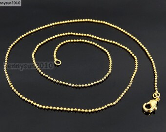 18K Gold Plated Ball Necklace Chains Lobster Clasp 17'' Inches Findings