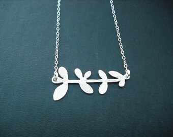 matte finish nine leaf branch necklace - matte white gold plated