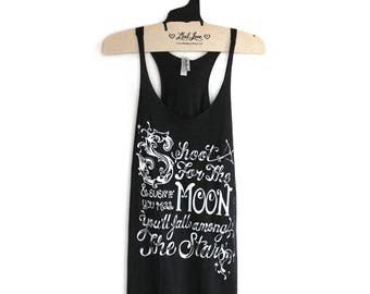 SALE Large -Tri-Blend Black Racerback Tank with Shoot for the Moon Screen Print