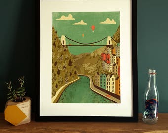 Bristol Clifton Suspension Bridge Illustration Poster A3
