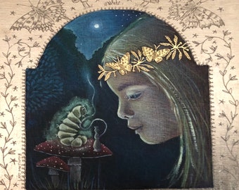 Meeting the Caterpillar giclee print. Alice in wonderland print