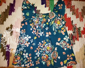 Watercolor Floral Flutter Peasant Tunic Top - Children Sizing