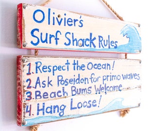 Personalized Sign Hand Painted on Reclaimed Wood Surf Decor Beach House Lake House Beach Baby Nursery Kids Room Decor Beach Art Mangoseed