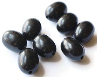 8 21mm Black Oval Beads Vintage Lucite Beads Seamless Beads Chunky Beads Big Beads Lucite Beads Plastic Beads Large Beads