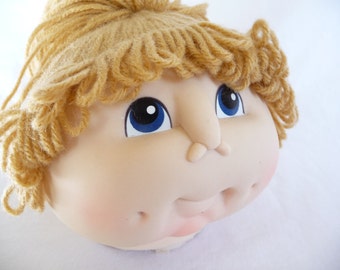 Vintage Doll Head, Girl Head, Plastic Head, Yarn Hair, Plastic Doll Head, Vintage Supplies, Nursery Decor, Doll Supplies, Unique Supplies