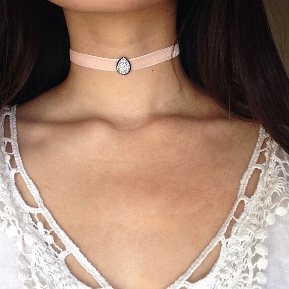 PINK VELVET CHOKER druzy choker pink choker healing