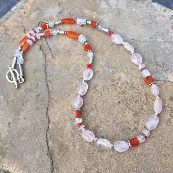 Rose Quartz Carnelian Moonstone and Crystal Necklace 16