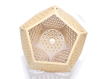Wooden Dodecahedron Pendant Light with Flower of Life Powerful Sacred Geometry Symbol