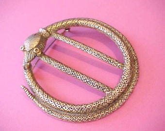 Huge Vintage Egyptian Styled Coiled Snake Sash Buckle/ Brooch-Wear As Buckle or Brooch