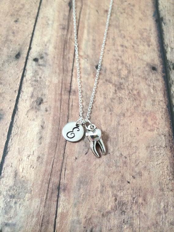 Tooth initial necklace tooth jewelry dentist necklace